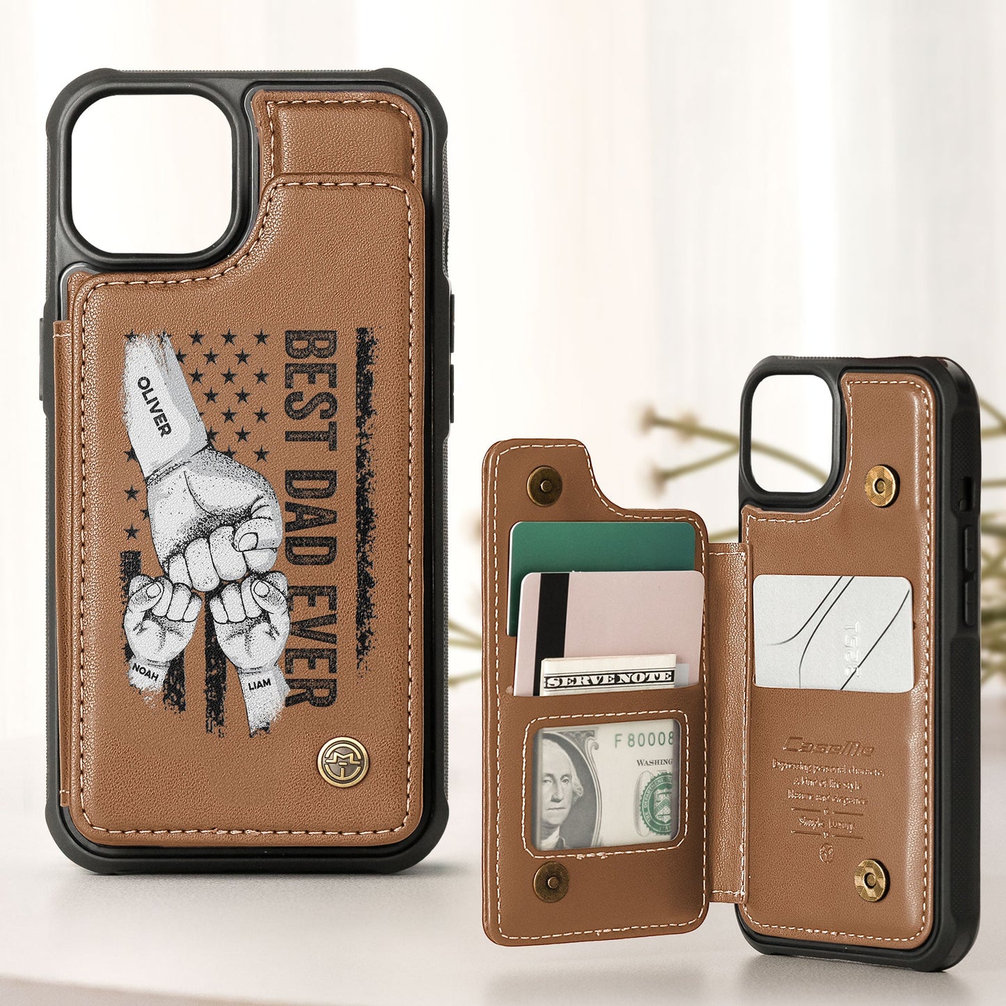 Best Dad Ever - Vintage Version - Personalized Leather Flip Wallet Phone Case