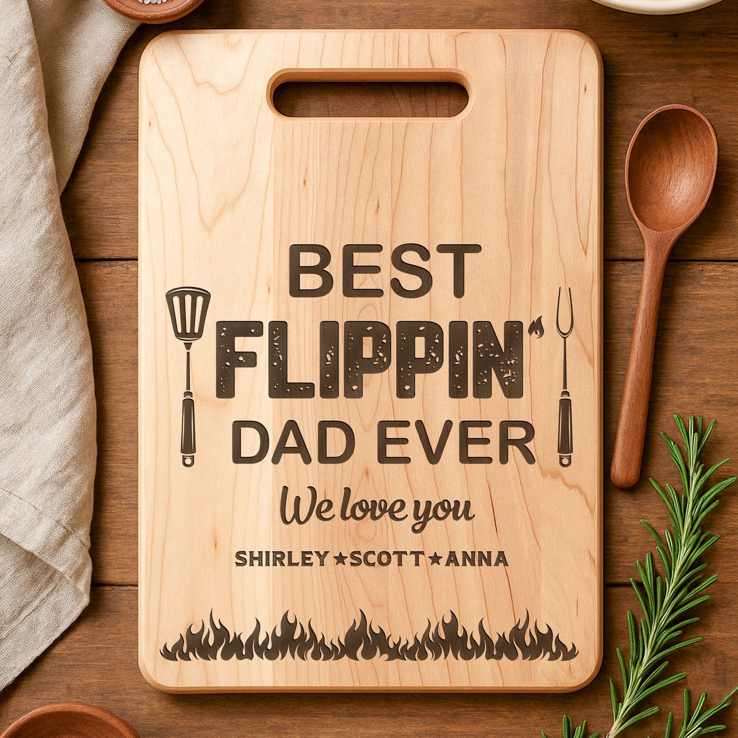 Best Flippin Dad Ever - Personalized Engraved Maple Cutting Board