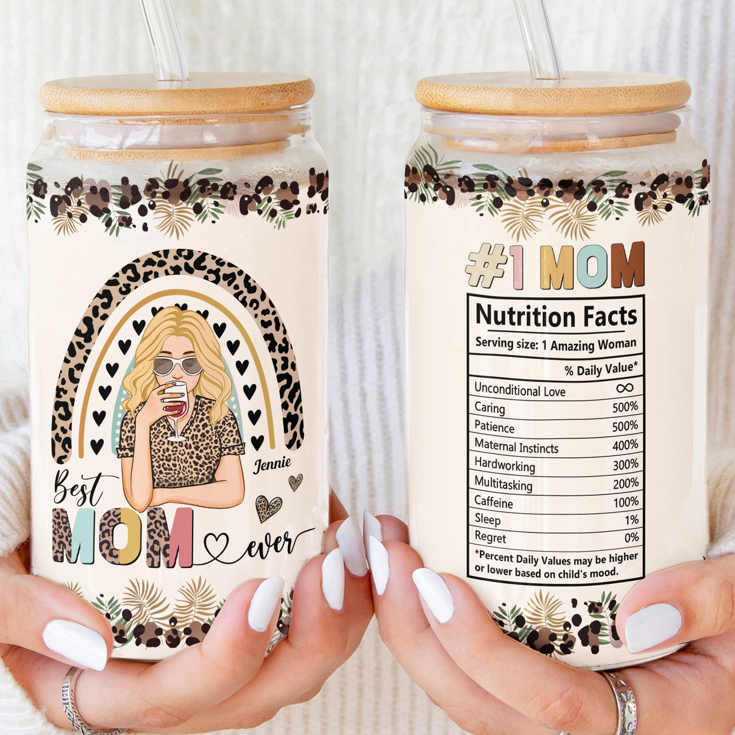 Best Mom Ever Nutrition Facts Amazing Woman  - Personalized Clear Glass Cup