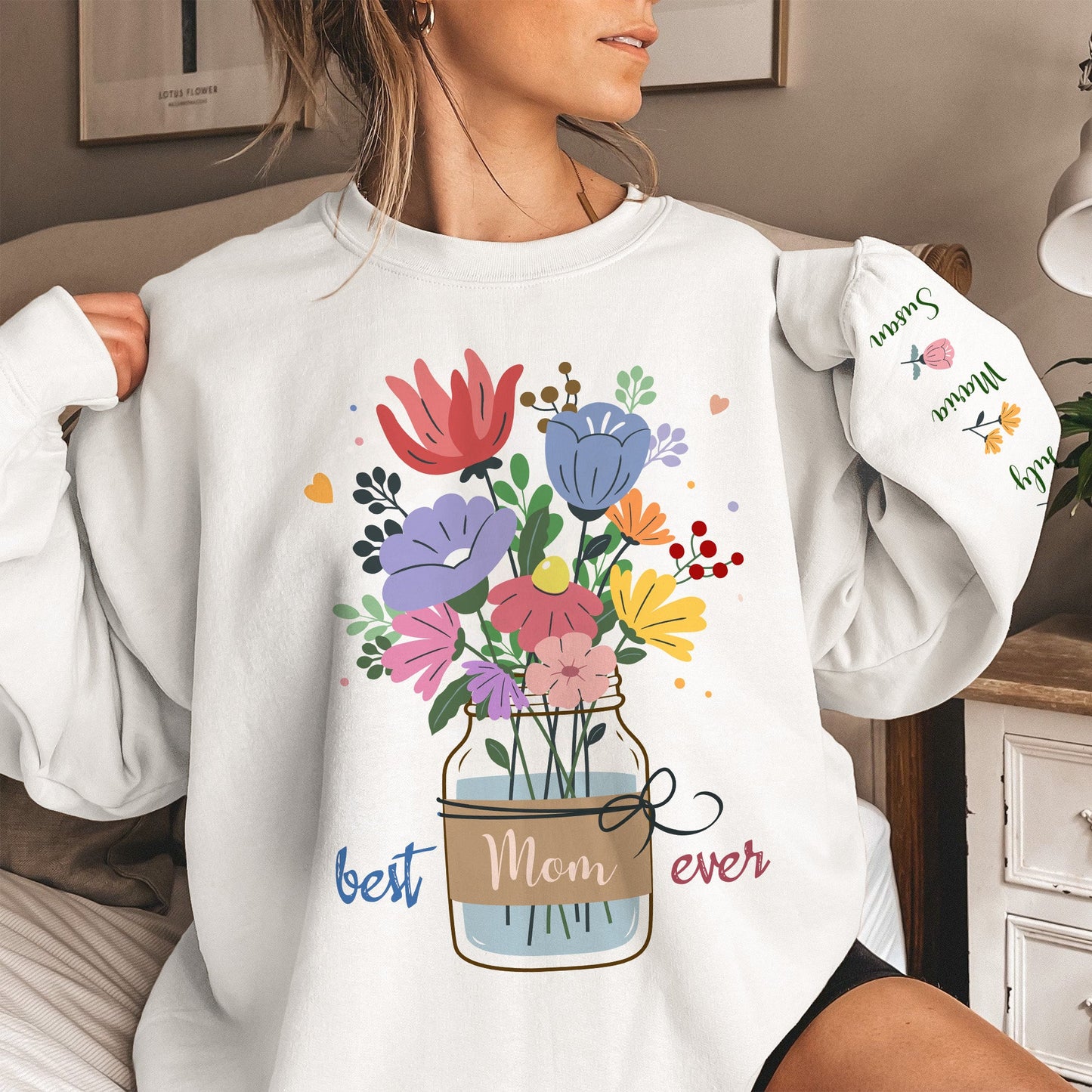 Best Mom, Grandma, Mama Ever Floral Custom Kids' Names - Up To 10 Names -Personalized Sweatshirt