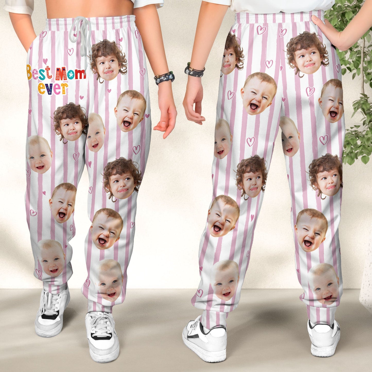 Best Mom Ever Striped Pattern - Personalized Photo Sweatpants, Lounge Pants With Pockets