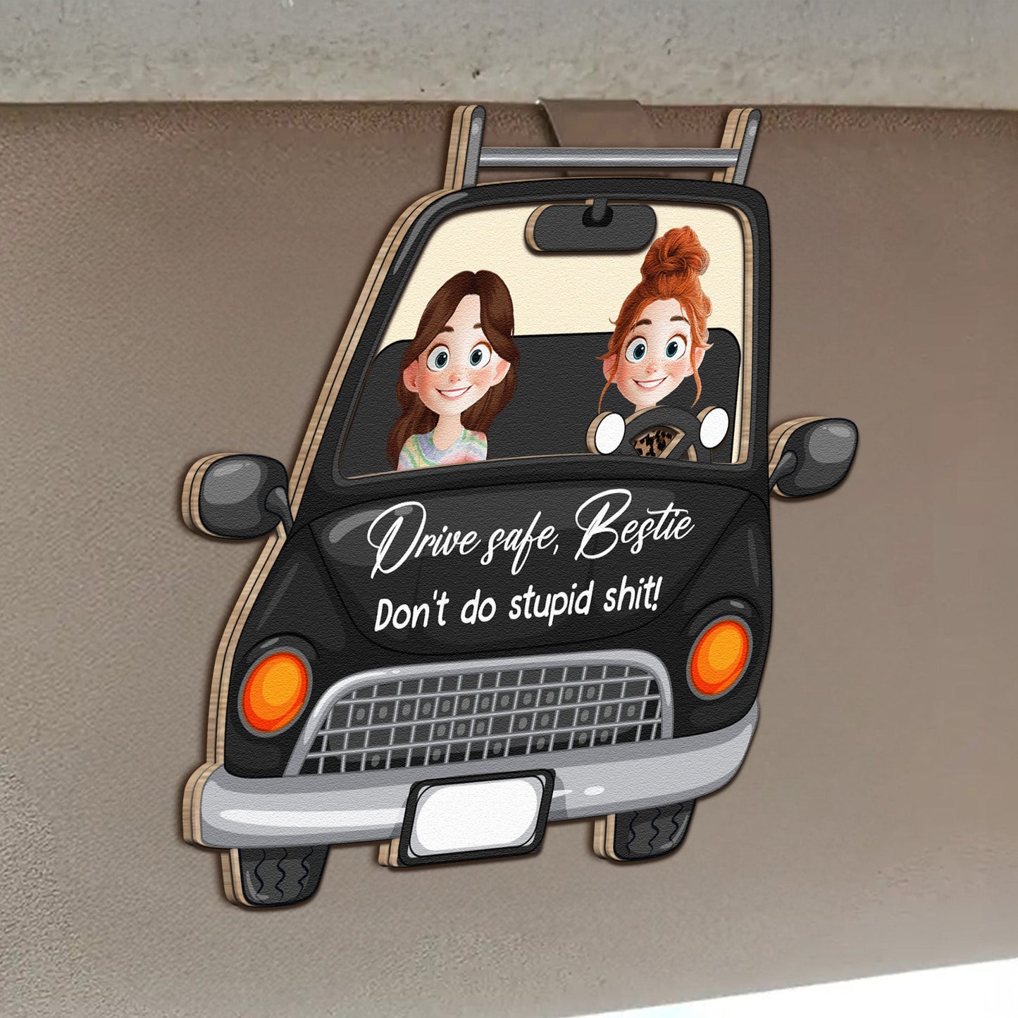 Bestie Don't Do Stupid Shit - Personalized Wooden Car Visor Clip