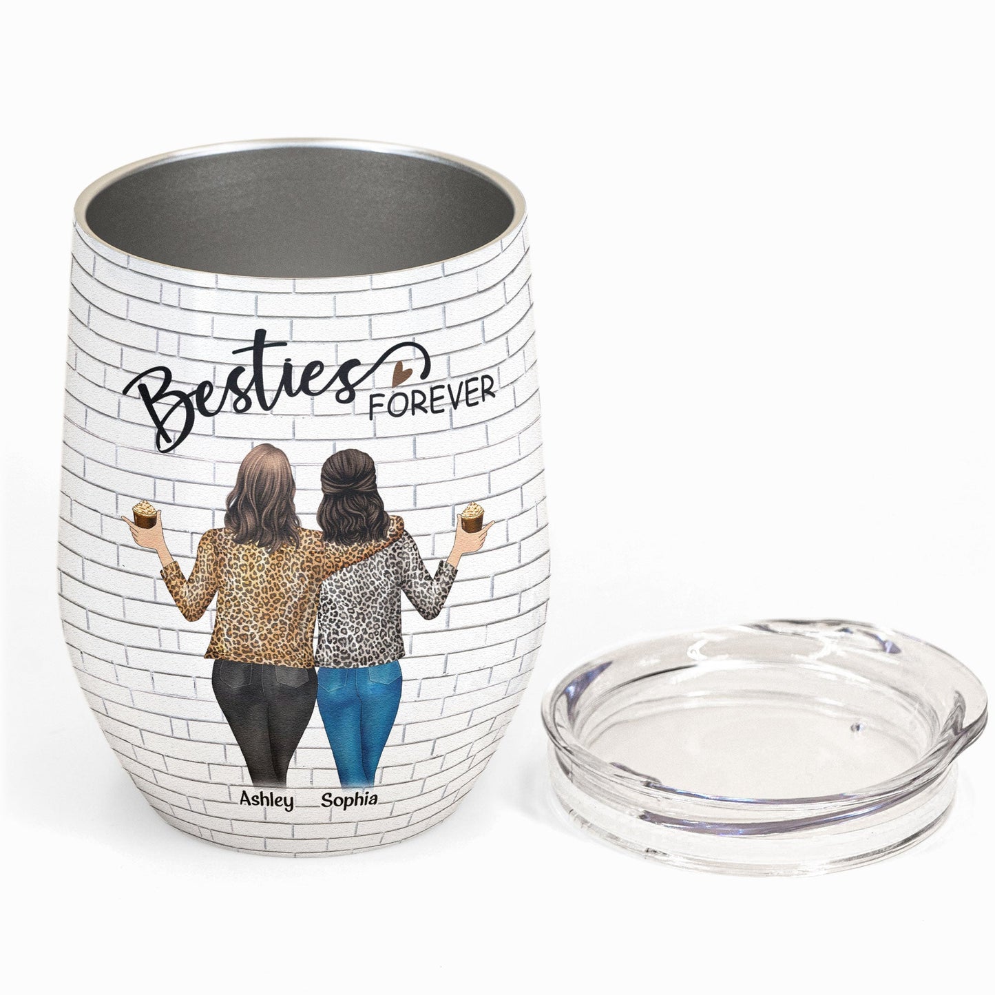 Bestie - I Would Fight A Bear For You - Personalized Wine Tumbler - Birthday, Loving, Funny Gift For Sisters, Sistas, Besties, Soul Sisters