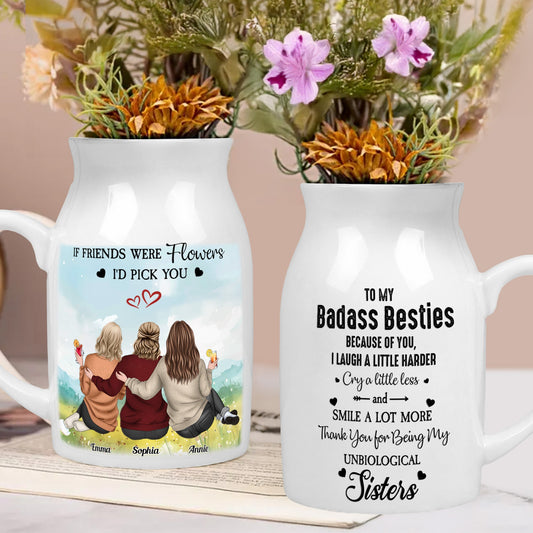 Besties Flowers Because Of You I Laugh Harder - Personalized Ceramic Flower Vase