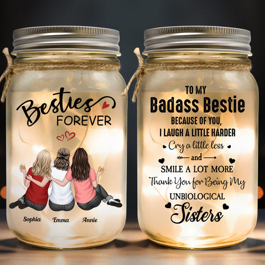 Besties Forever Because Of You I Laugh A Little Harder - Personalized Mason Jar Light