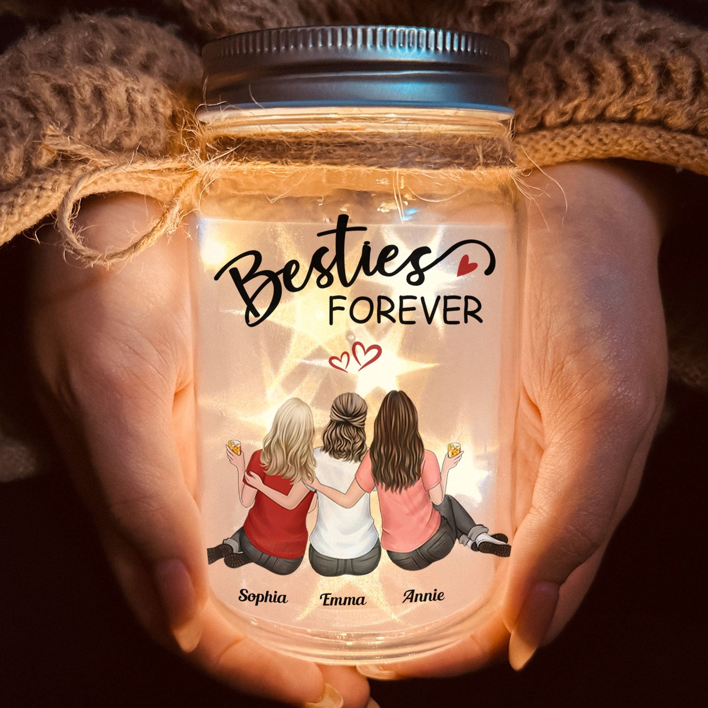 Besties Forever Because Of You I Laugh A Little Harder - Personalized Mason Jar Light