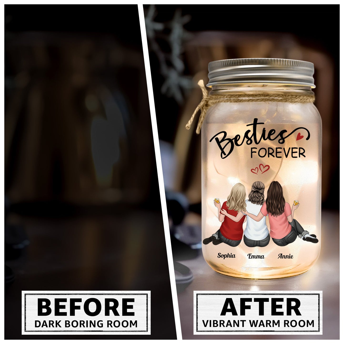 Besties Forever Because Of You I Laugh A Little Harder - Personalized Mason Jar Light