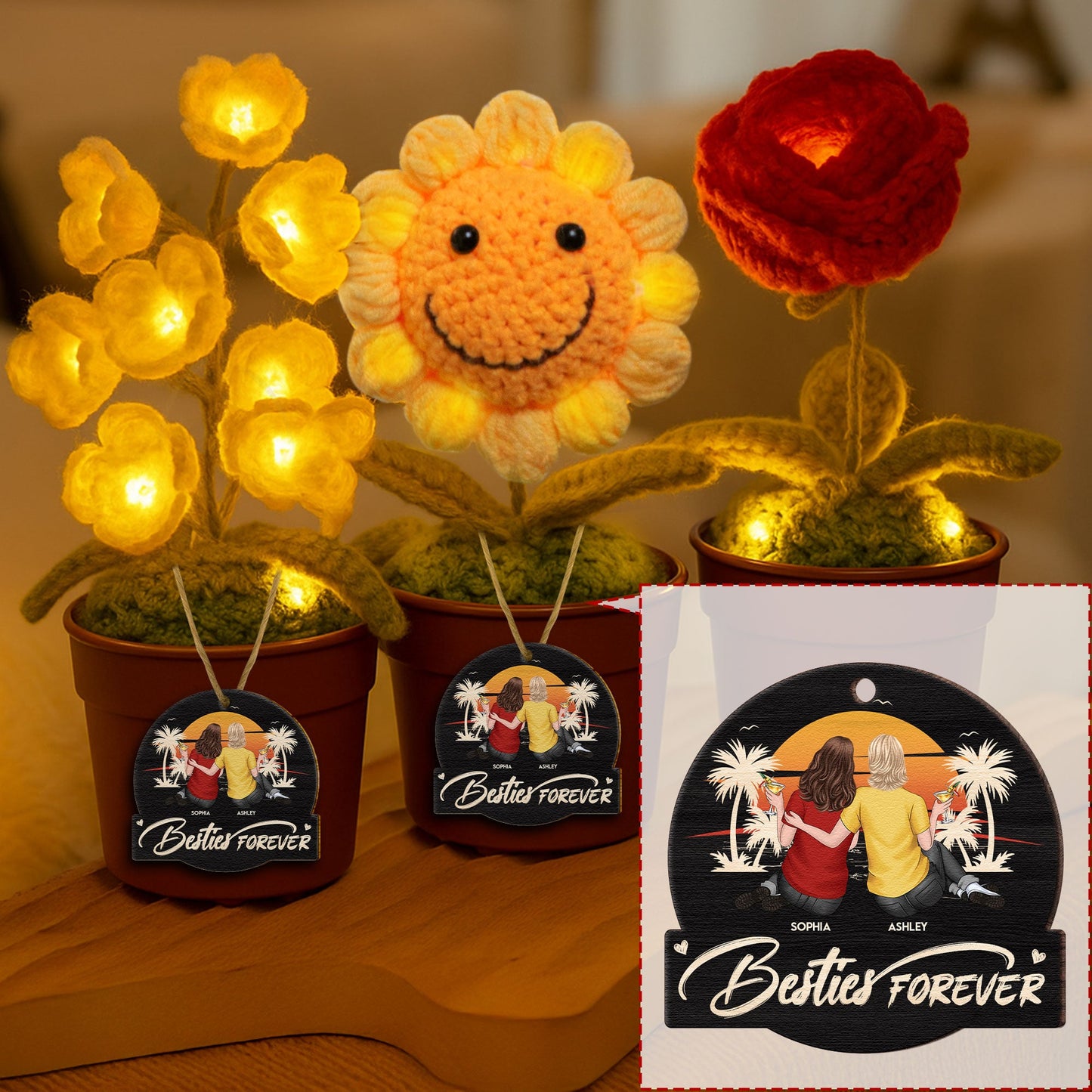 Besties Forever - Personalized Crochet Flower Lamp