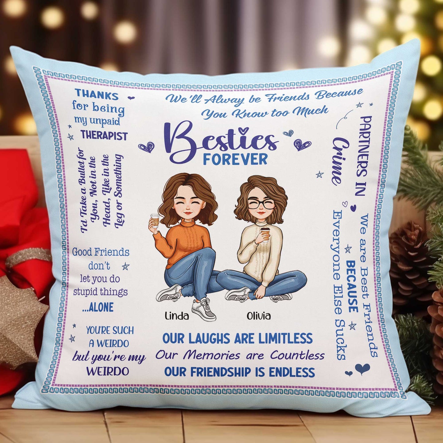 Besties Forever - Personalized Pillow (Insert Included)