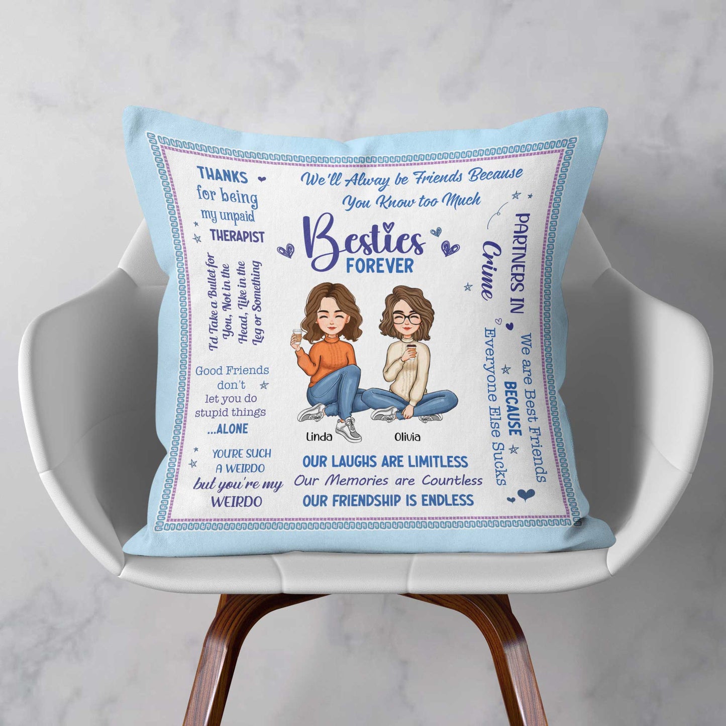 Besties Forever - Personalized Pillow (Insert Included)