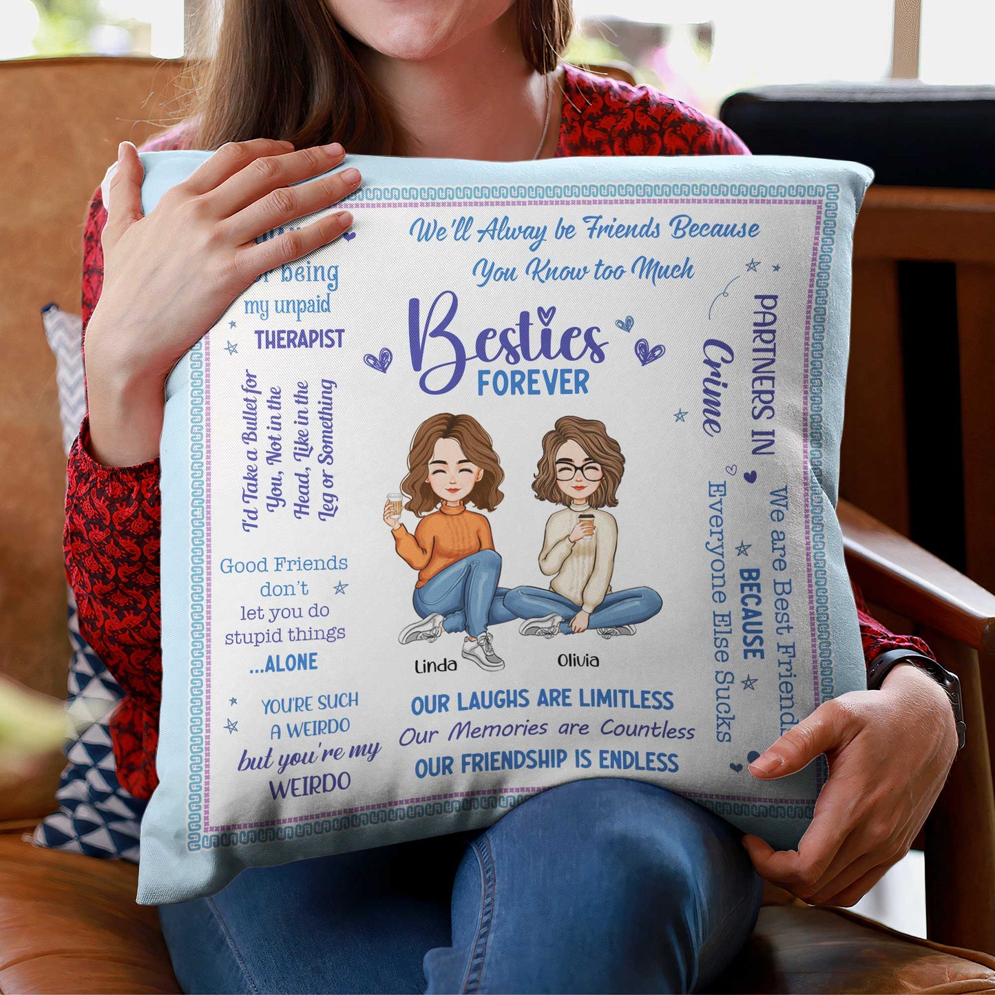 Besties Forever - Personalized Pillow (Insert Included)