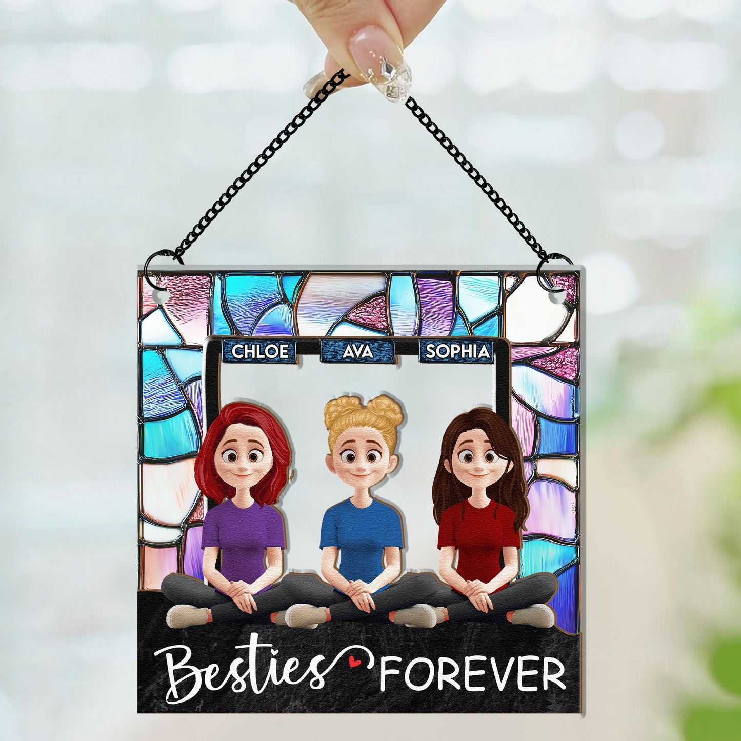 Besties Forever - Personalized Window Hanging Suncatcher Ornament