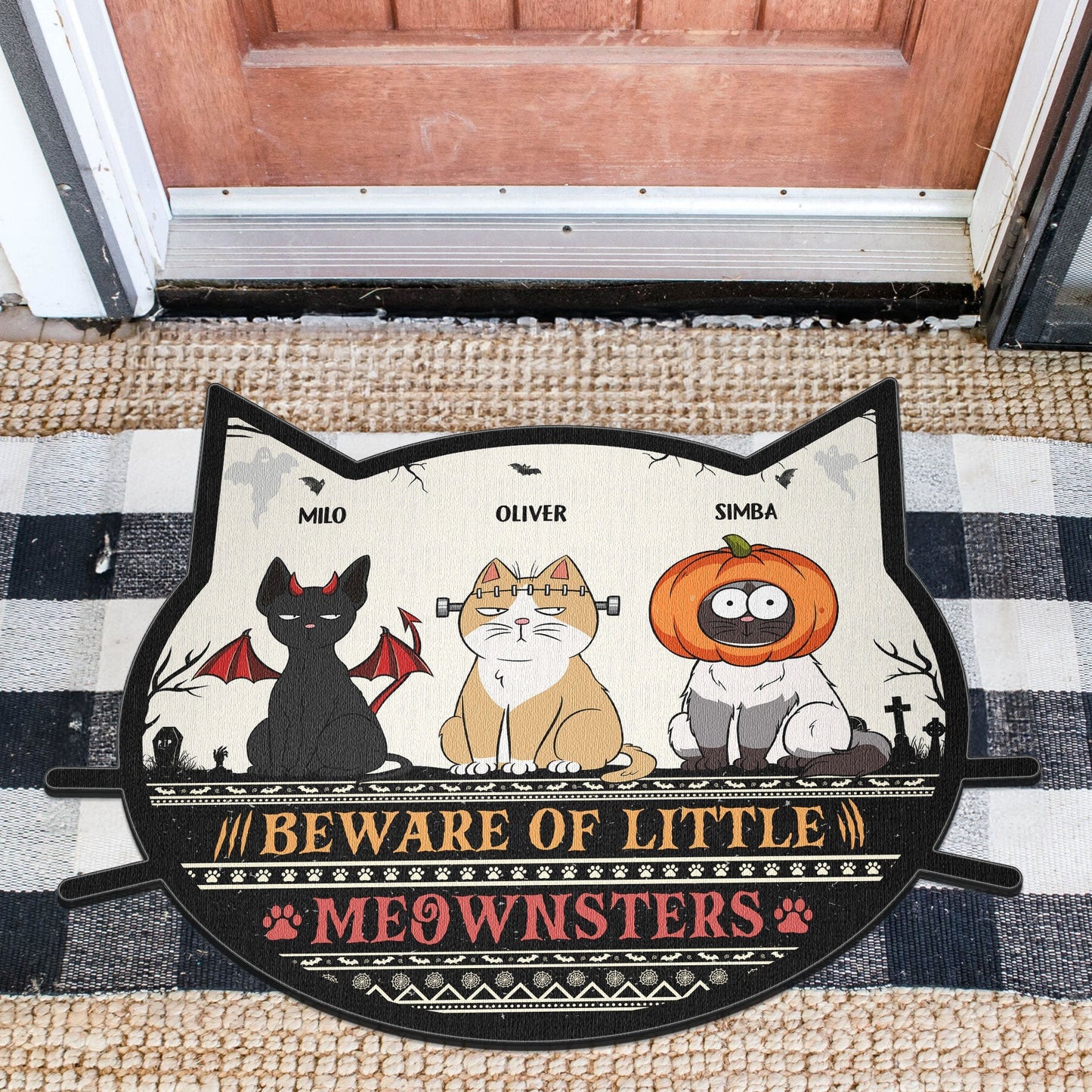 Beware Of Little Meownsters - Personalized Custom Shaped Doormat