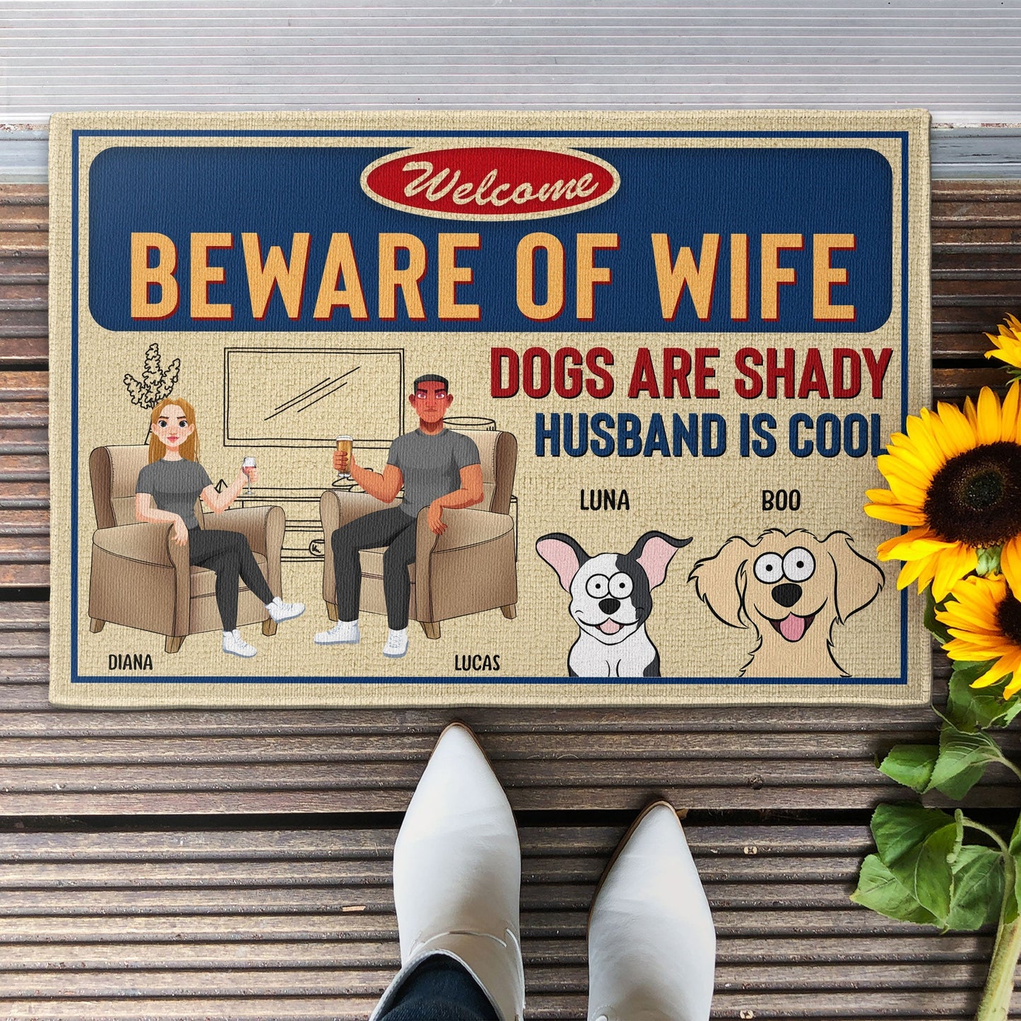 Beware Of Wife Dogs Are Shady - Personalized Doormat