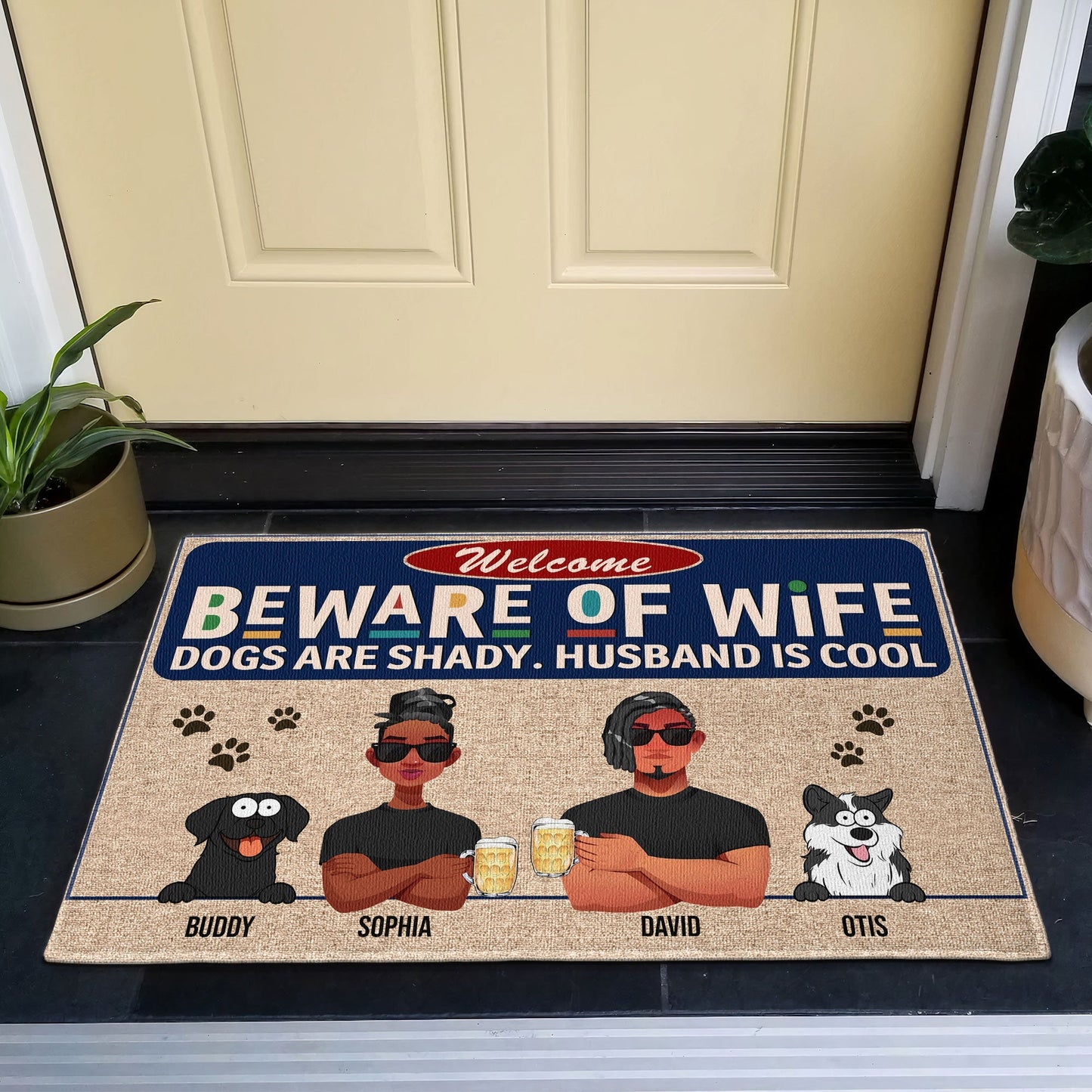 Beware Of Wife - Dogs Are Shady - Personalized Doormat