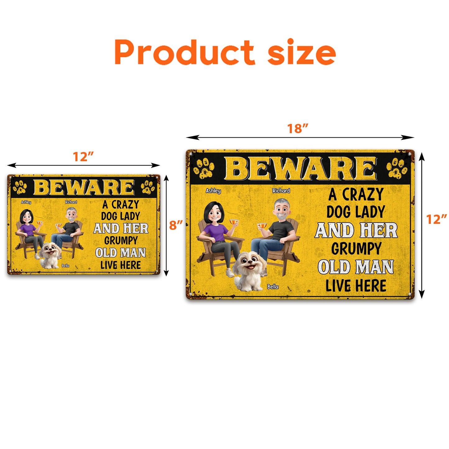 Beware A Crazy Dog Lady And Her Grumpy Old Man Live Here - Personalized Metal Sign