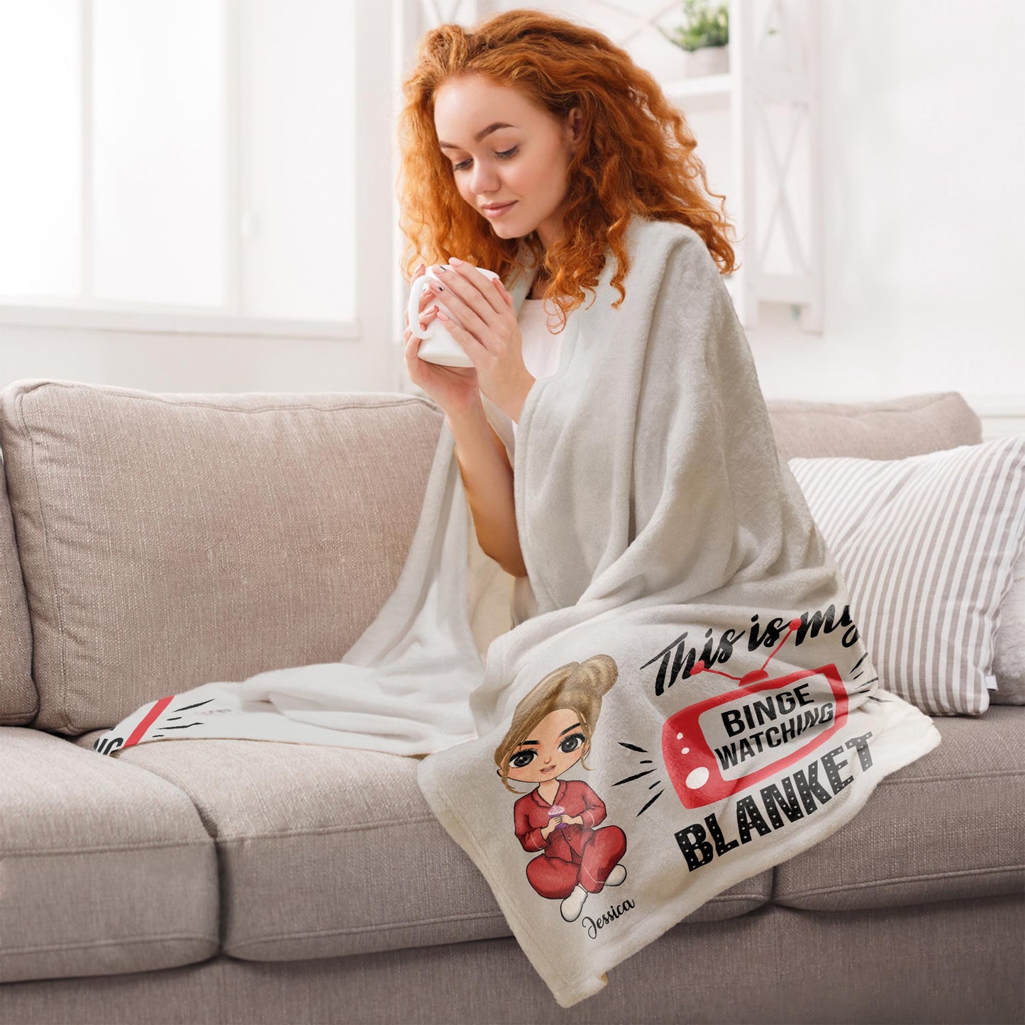 Binge Watching Blanket  - Personalized Blanket  - Birthday Gift For Her, Girl, Woman