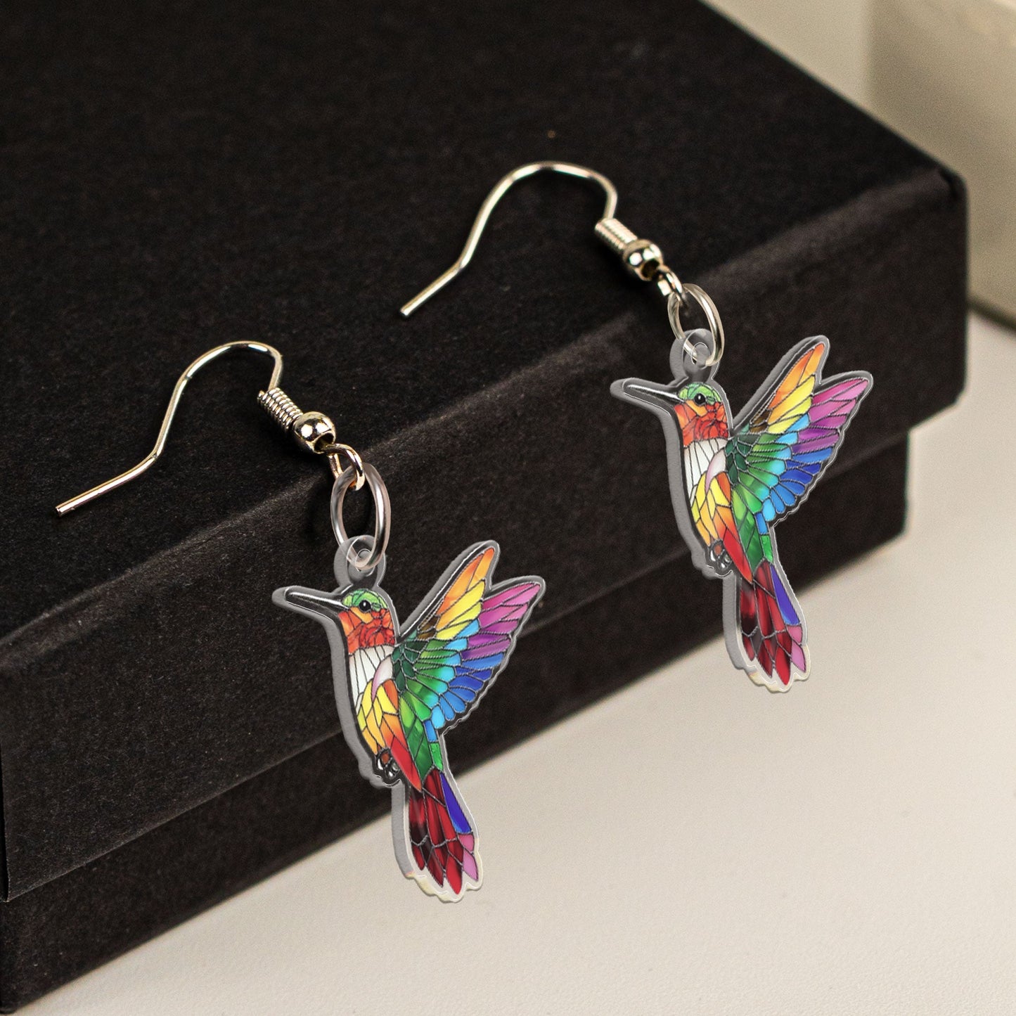 Bird Butterfly Dragonfly Bee Owl Stained Glass Effect - Personalized Acrylic Earrings