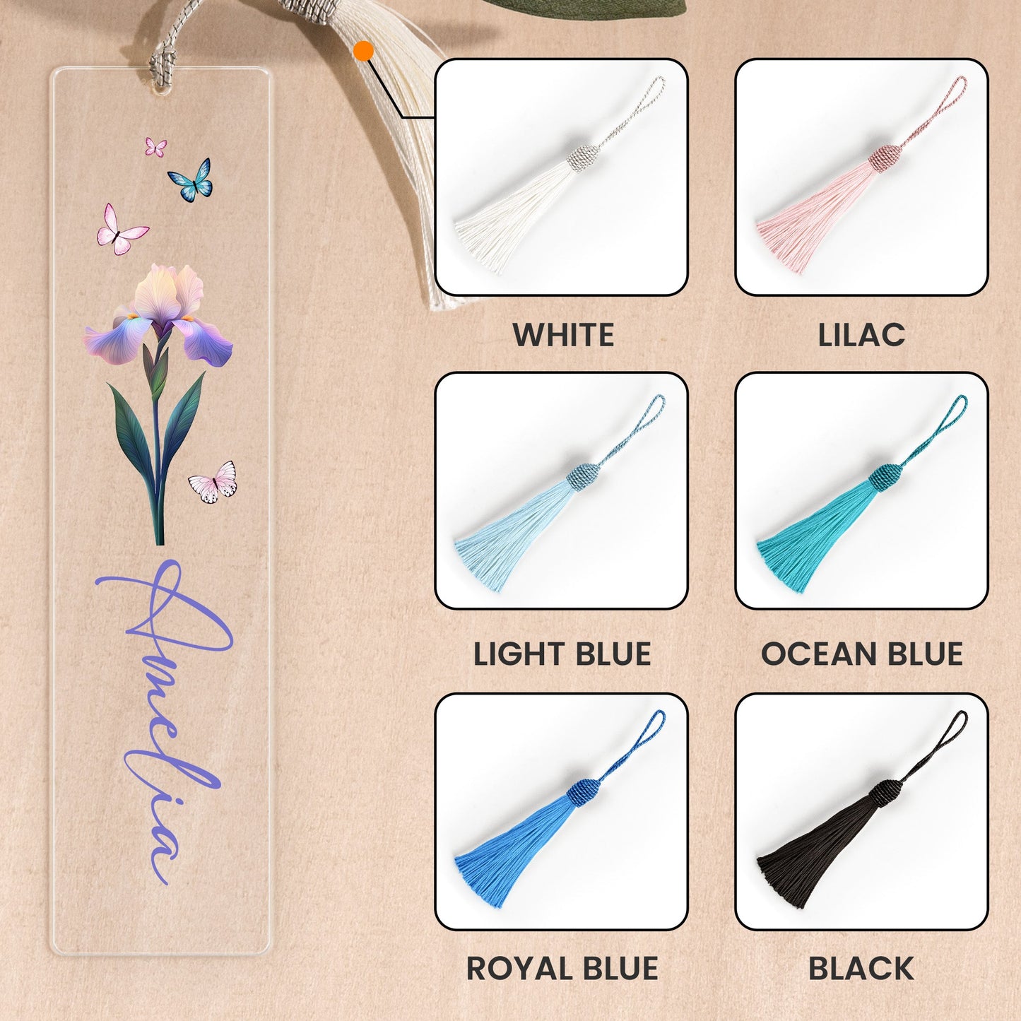 Birth Flower - Personalized Acrylic Bookmark And Keychain Set