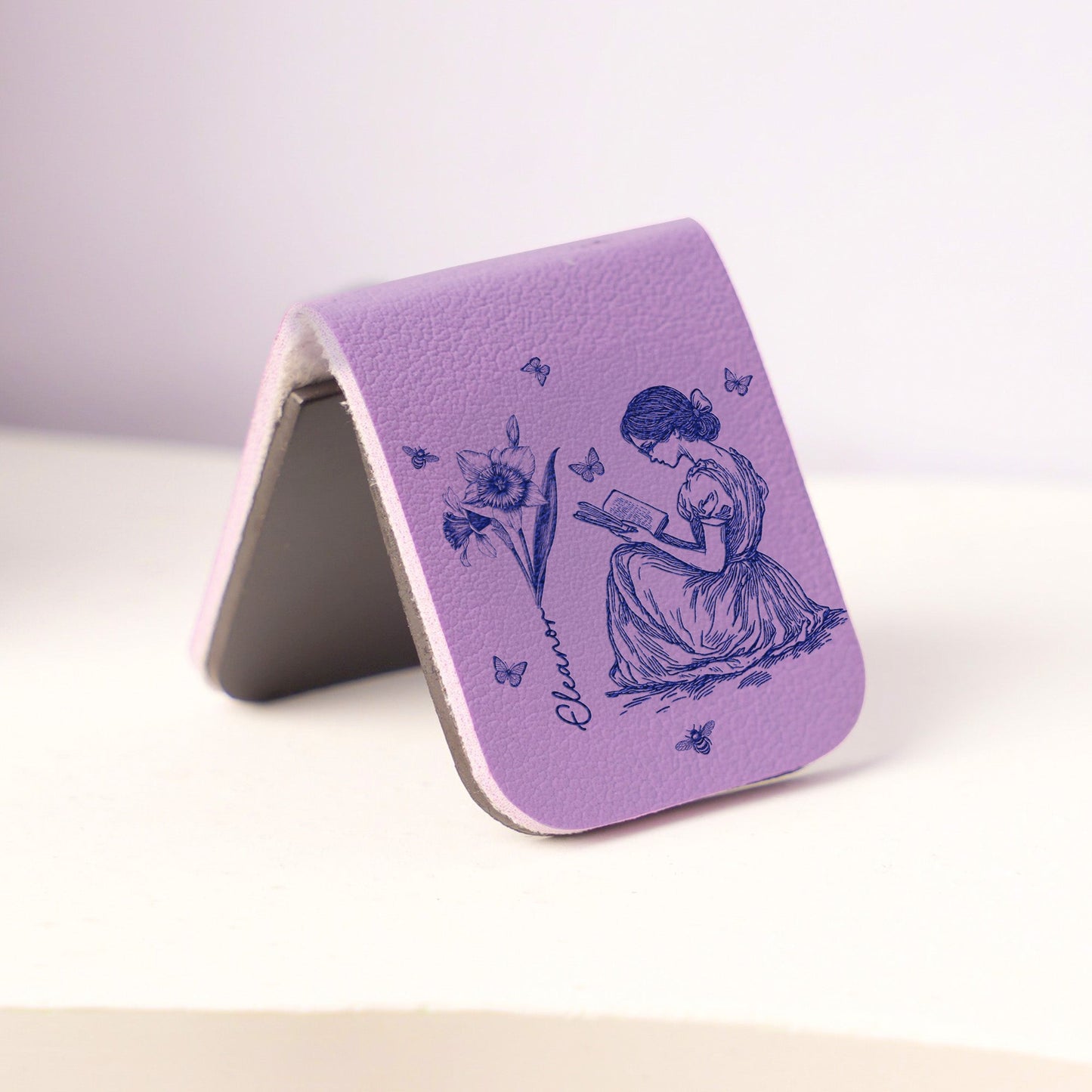 Birth Flower Book Lovers Toile De Jouy - Personalized Leather Magnetic Bookmark