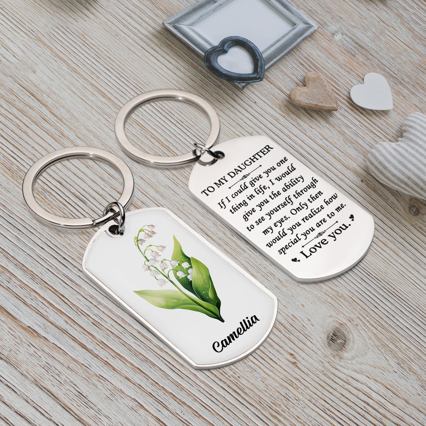 Birth Flower Daughter, Granddaughter - Personalized Stainless Steel Keychain