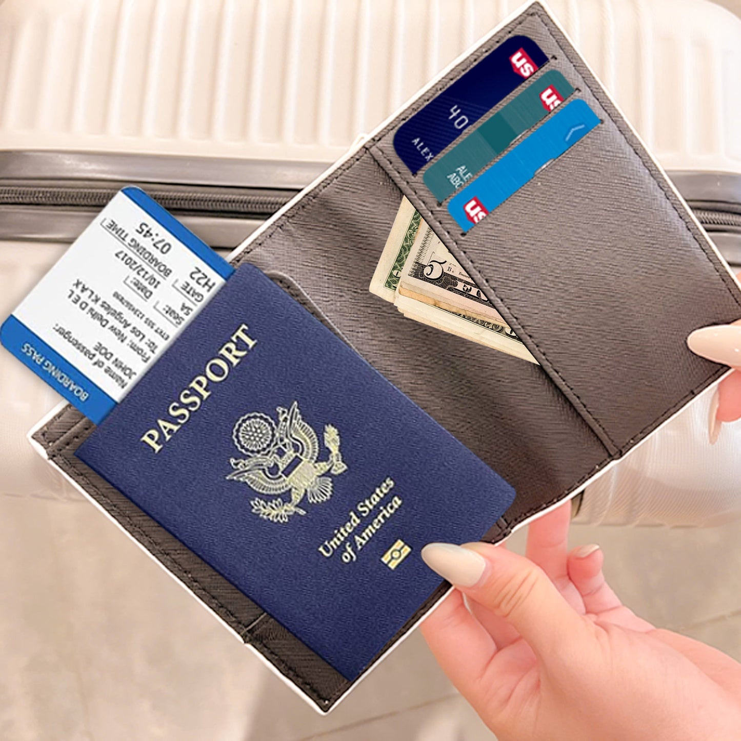 Birth Flower Name Traveling - Personalized Passport Cover And Luggage Tag Travel Set