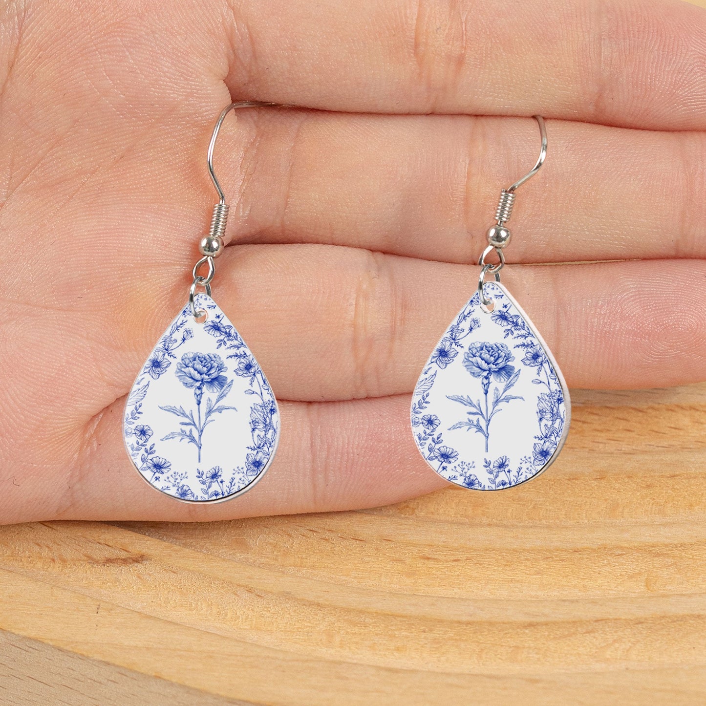 Birth Month Flower Toile De Jouy French Vintage Style - Personalized Acrylic Earrings