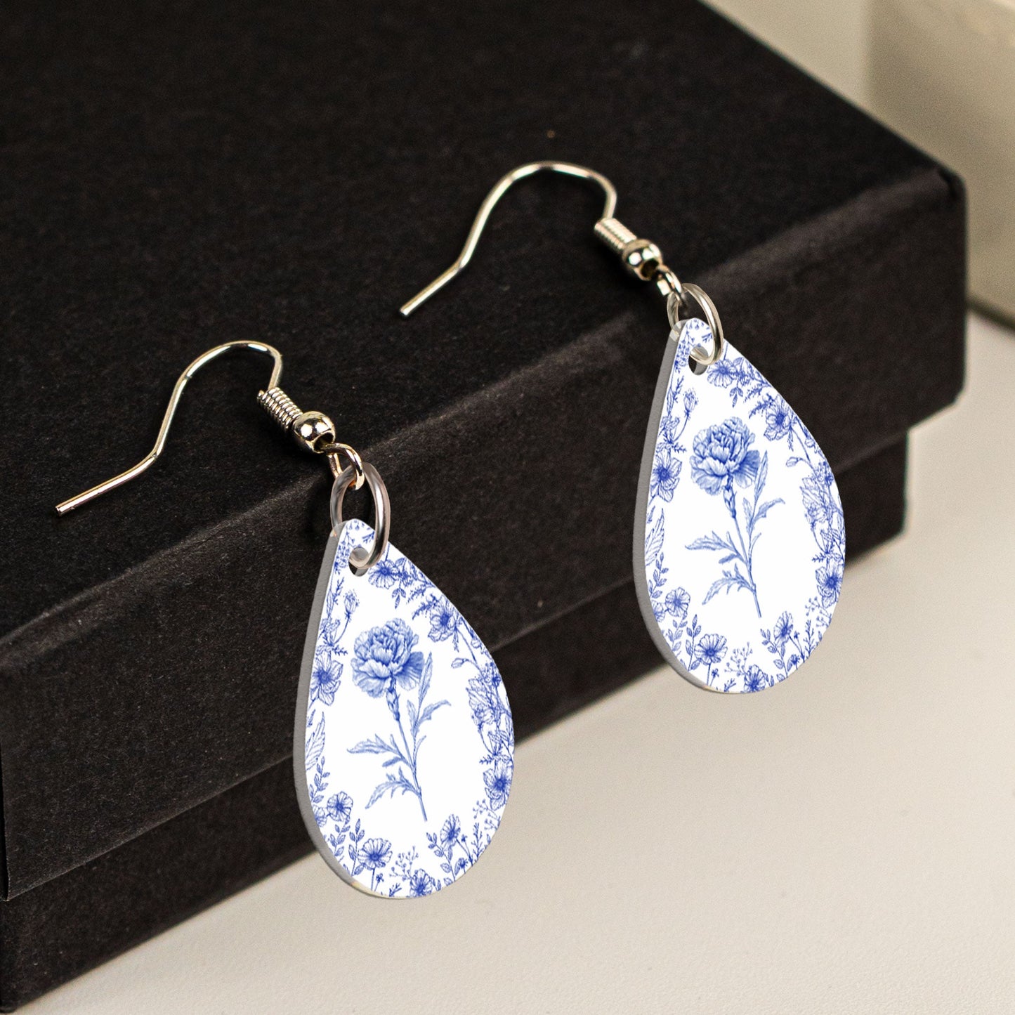 Birth Month Flower Toile De Jouy French Vintage Style - Personalized Acrylic Earrings