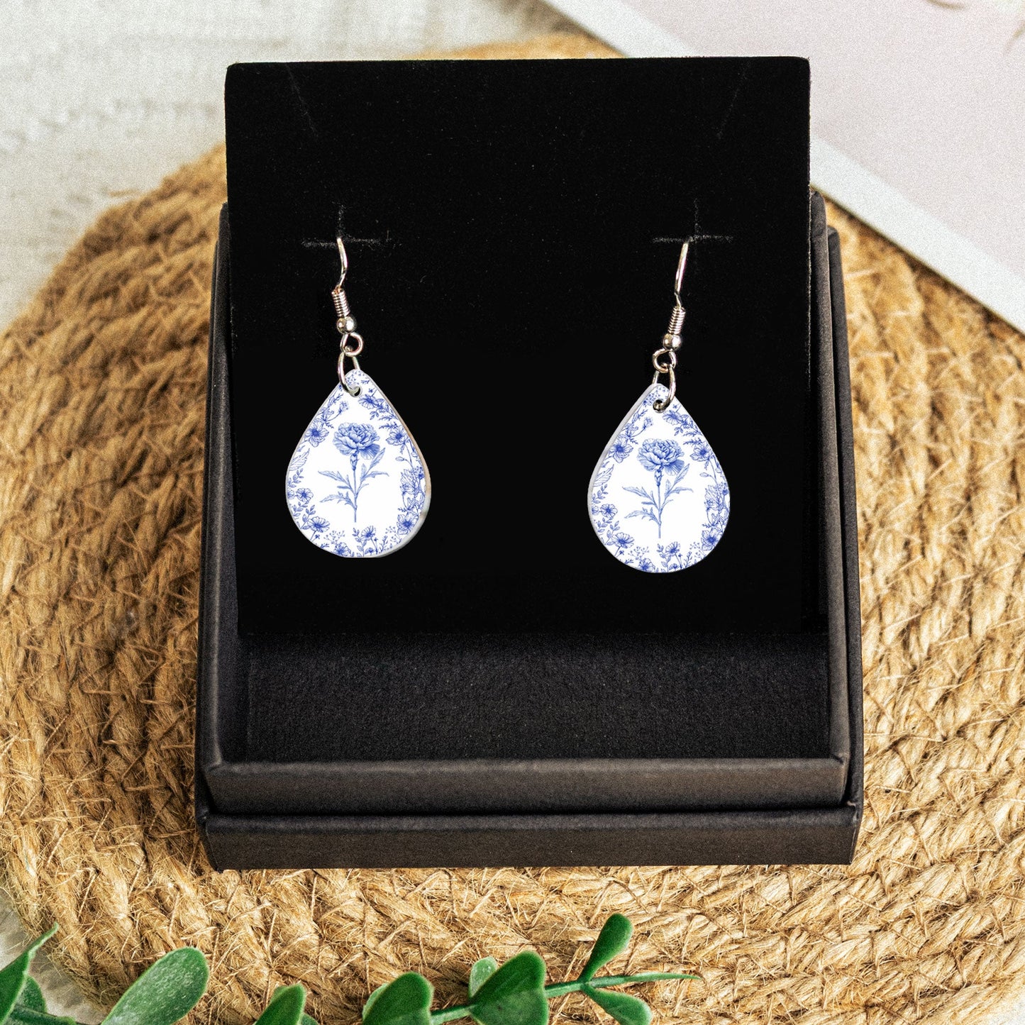 Birth Month Flower Toile De Jouy French Vintage Style - Personalized Acrylic Earrings