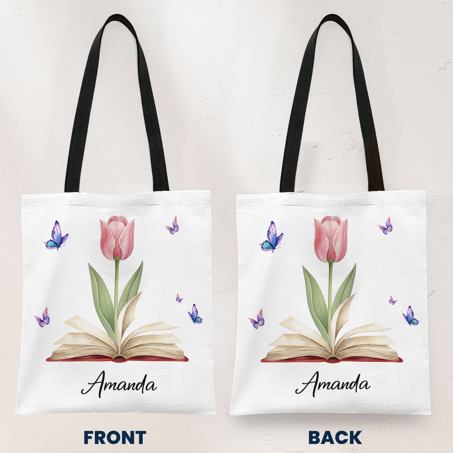 Birth Flower Book Lover Gift Book Club - Personalized Tote Bag