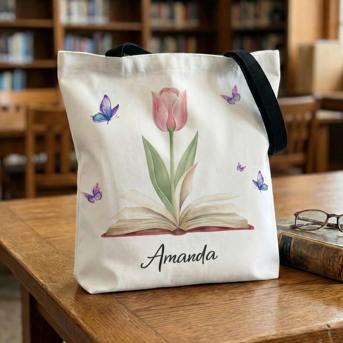 Birth Flower Book Lover Gift Book Club - Personalized Tote Bag