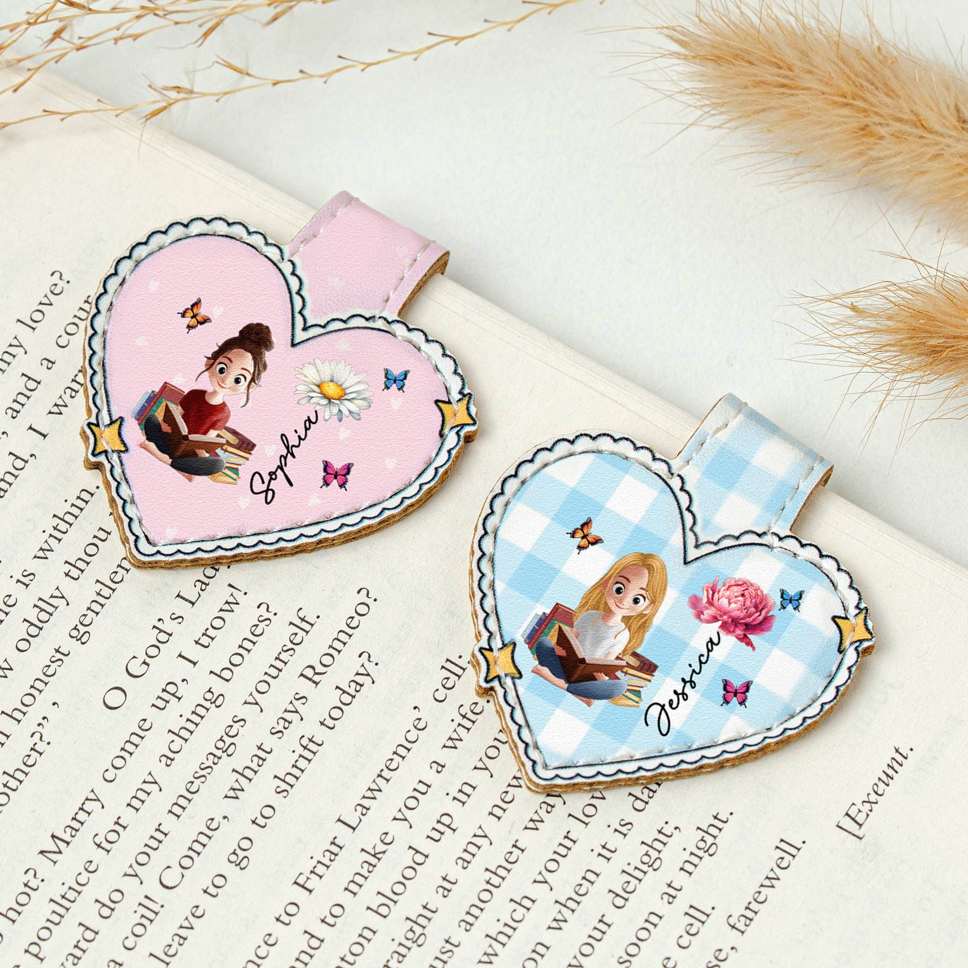 Birth Flower, Book Lover, Heart Shaped - Personalized Leather Magnetic Bookmark