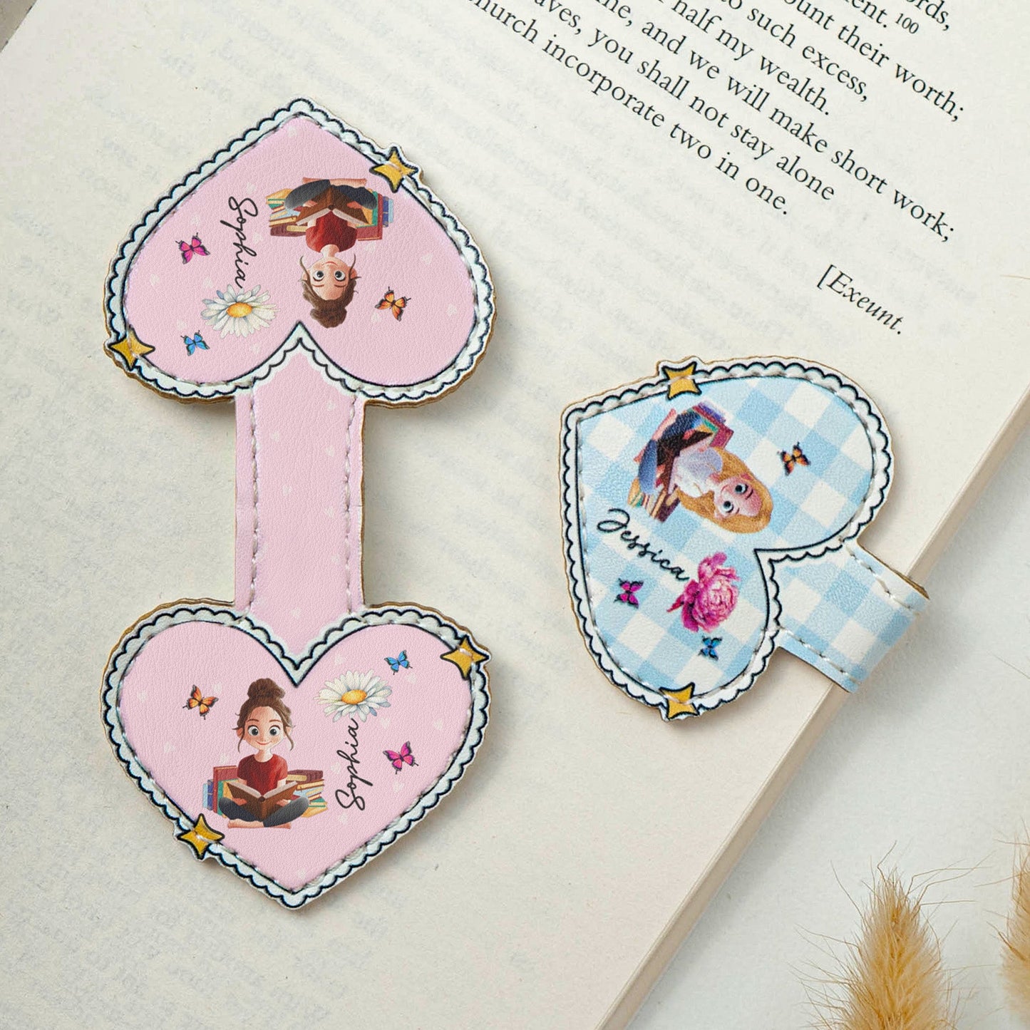 Birth Flower, Book Lover, Heart Shaped - Personalized Leather Magnetic Bookmark