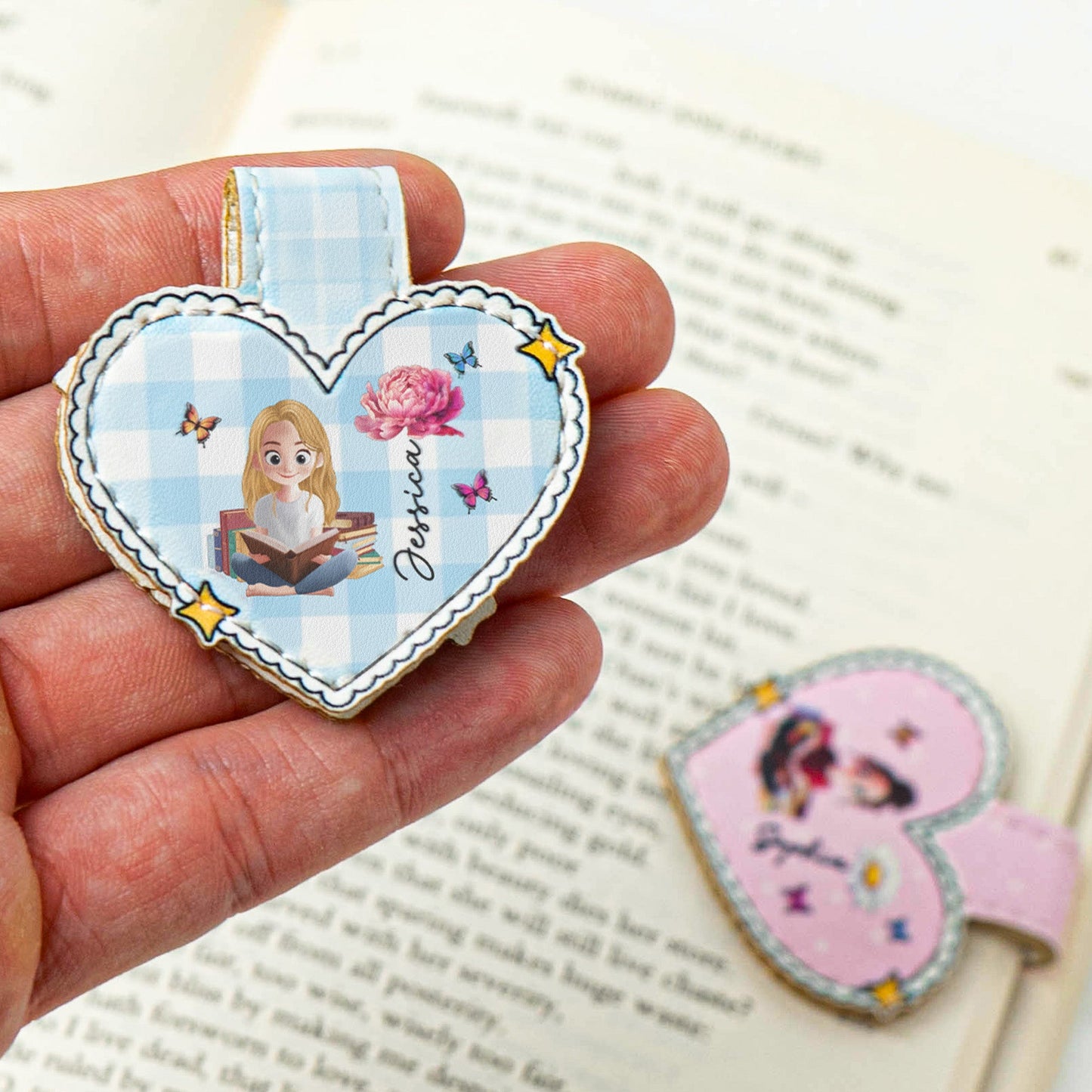 Birth Flower, Book Lover, Heart Shaped - Personalized Leather Magnetic Bookmark
