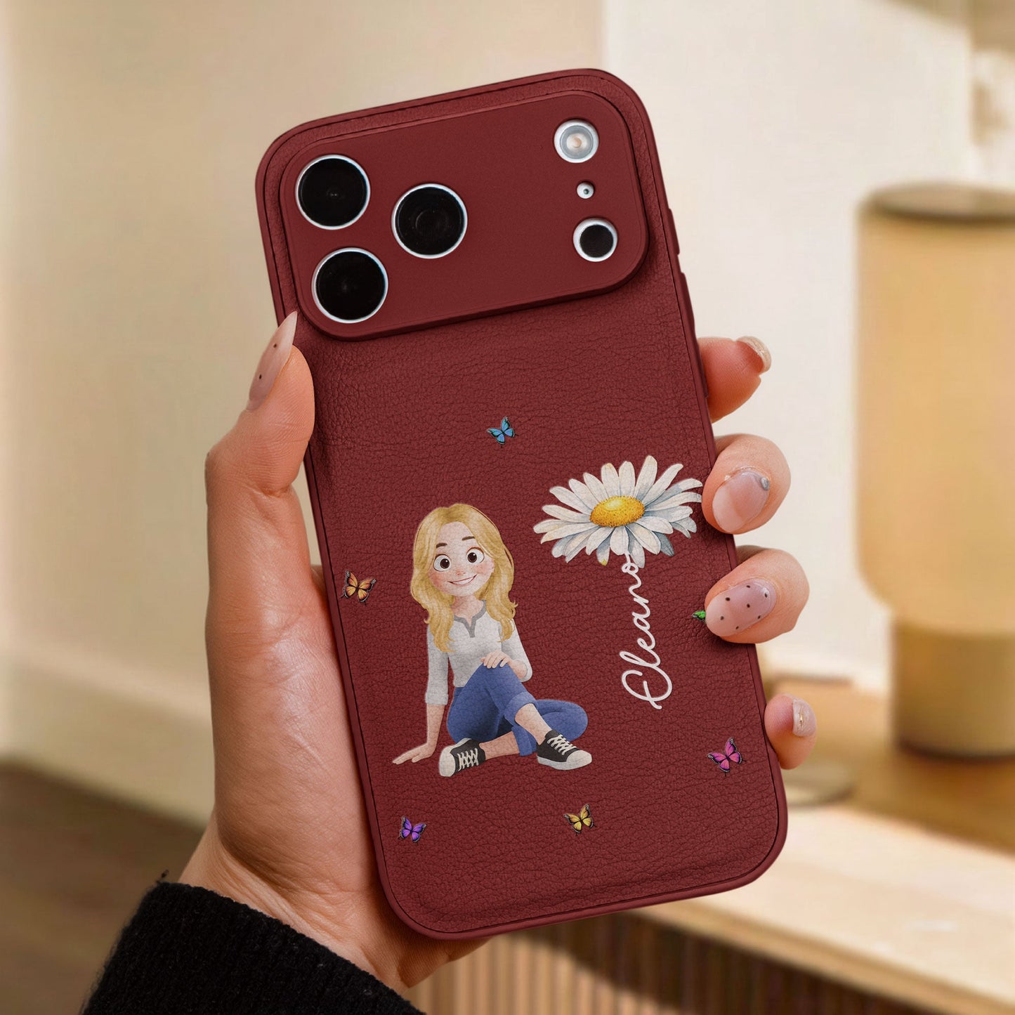 Birth Flower Gift For Daughter, Sister, Friend - Personalized Leather Phone Case