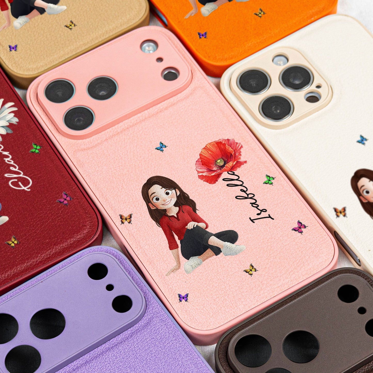Birth Flower Gift For Daughter, Sister, Friend - Personalized Leather Phone Case