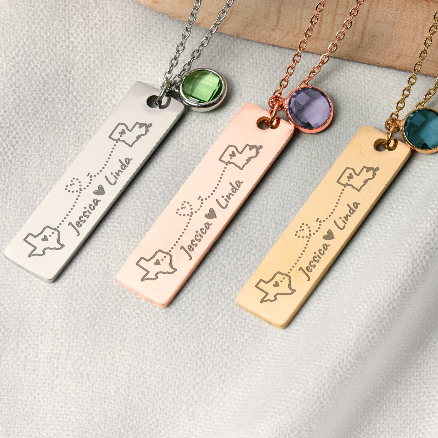 Birthstone Necklace Custom States Friends Couple - Personalized Birthstone Necklace