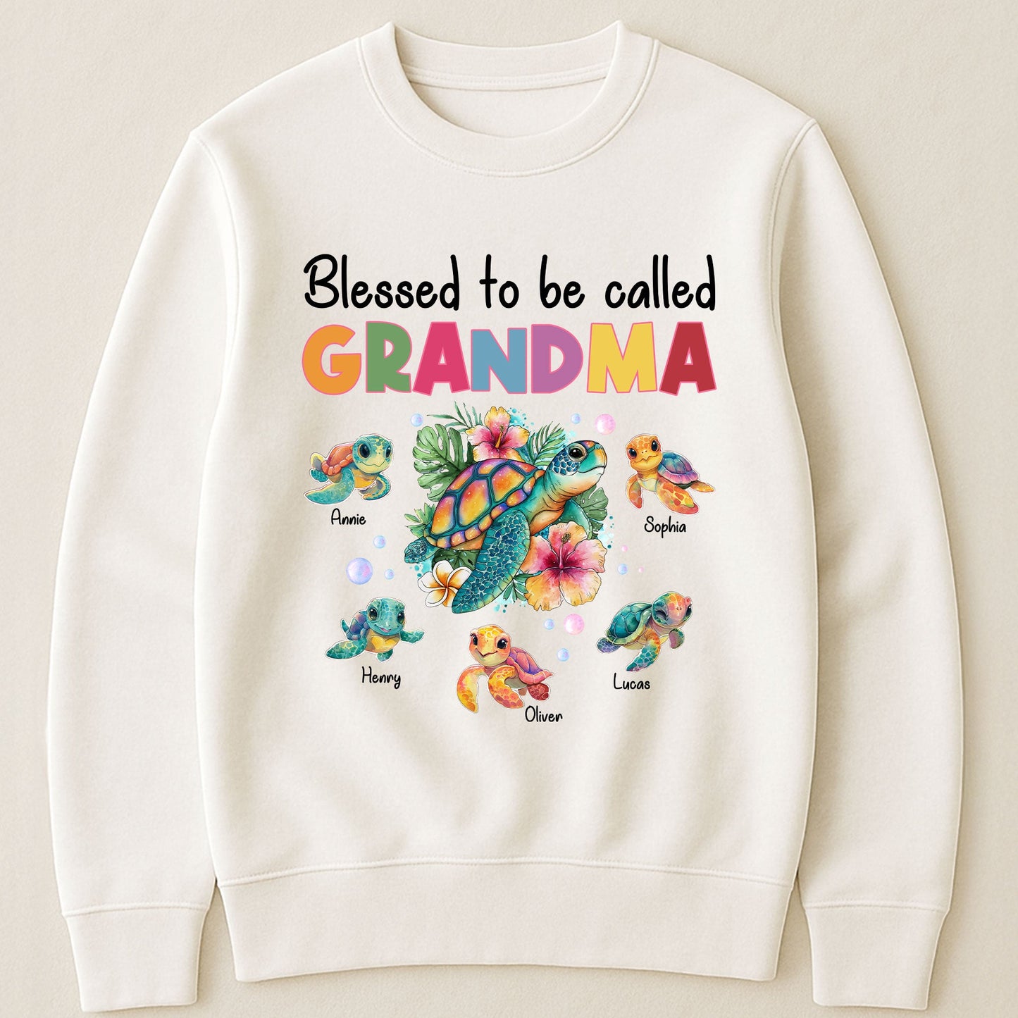 Blessed To Be Called Grandma Nana Gigi Sea Turtle With Hibiscus - Personalized Shirt