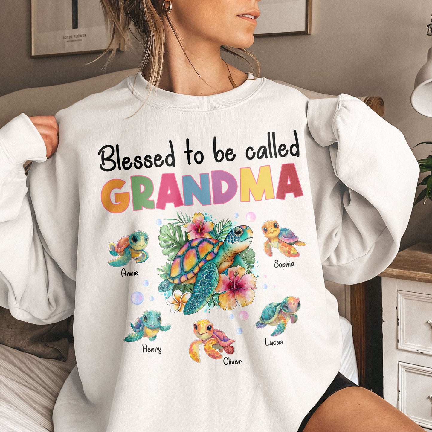 Blessed To Be Called Grandma Nana Gigi Sea Turtle With Hibiscus - Personalized Shirt