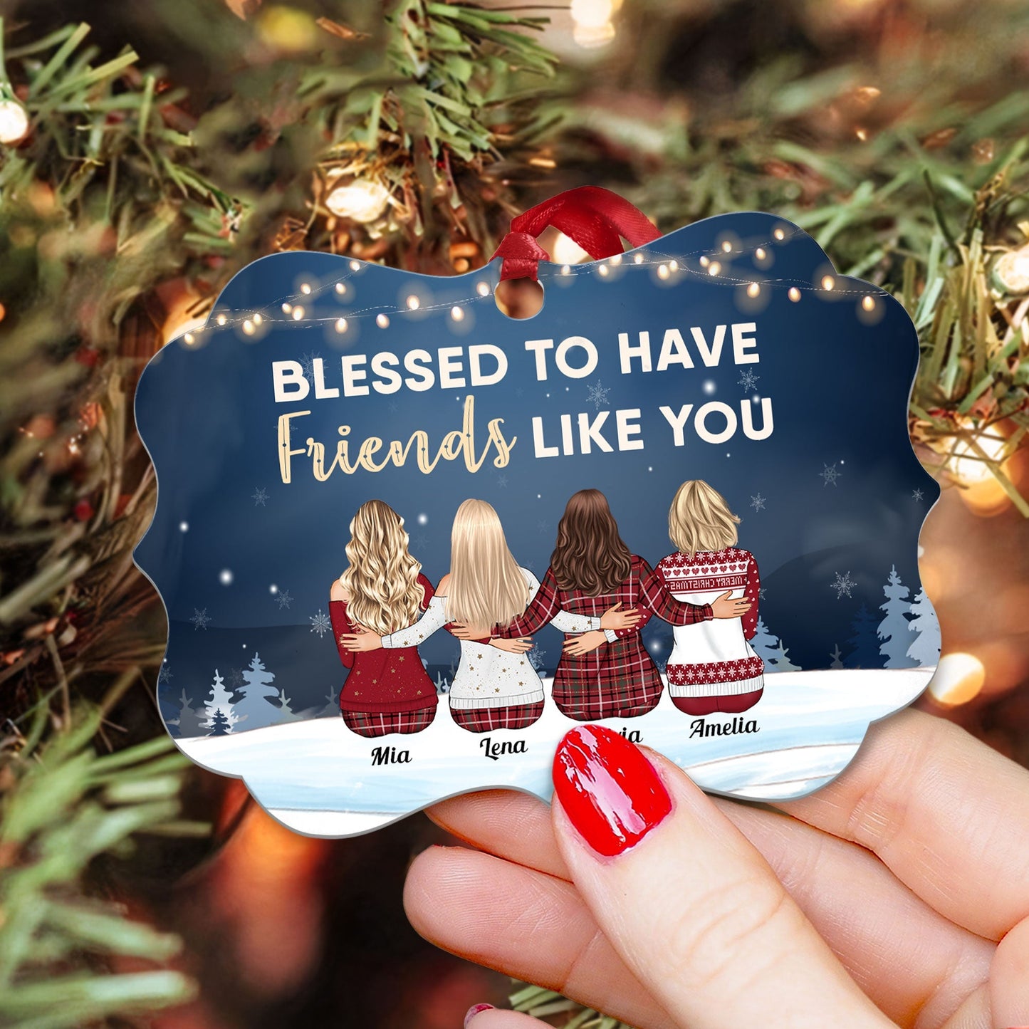 Blessed To Have Friends Like You - Personalized Aluminum Ornament - Christmas Gift For Friends, Co-Workers -  Family Sitting