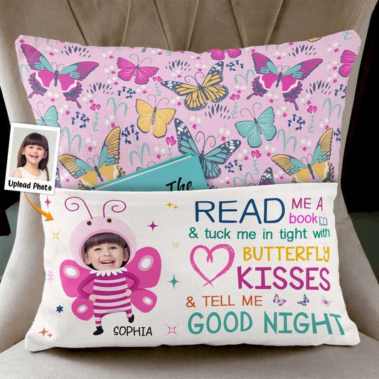 Book And Butterfly Kisses - Personalized Photo Pocket Pillow (Insert Included)