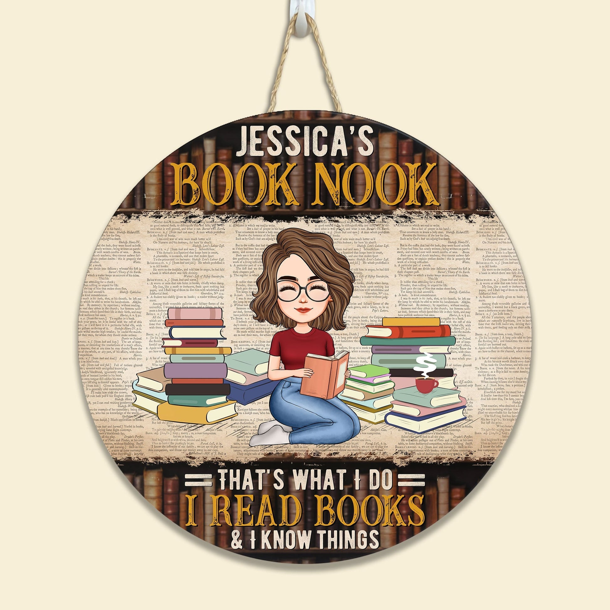 Book Nook - Personalized Round Wood Sign