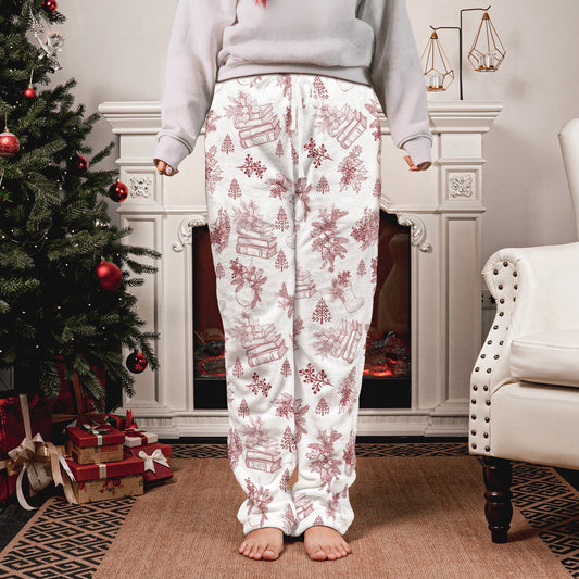 Book, Wine, Baking, Knitting Lover Toile De Jouy - Personalized Fleece Pajama Pants