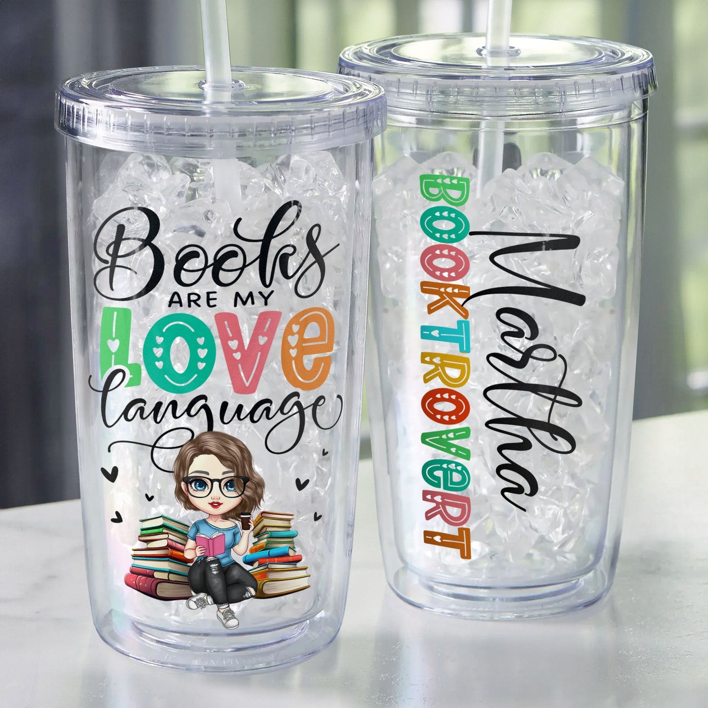 Booktrovert - Personalized Acrylic Tumbler With Straw