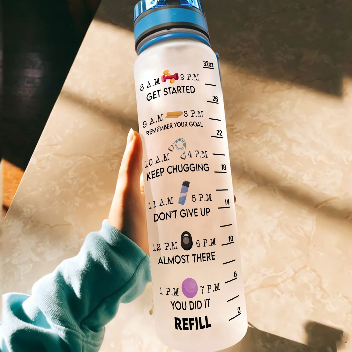 Booty Get Fatter - Personalized Water Bottle With Time Marker - Birthday, Motivation Gift For Fitness Girl, Personal Trainer, Gymer  - Squat Girl
