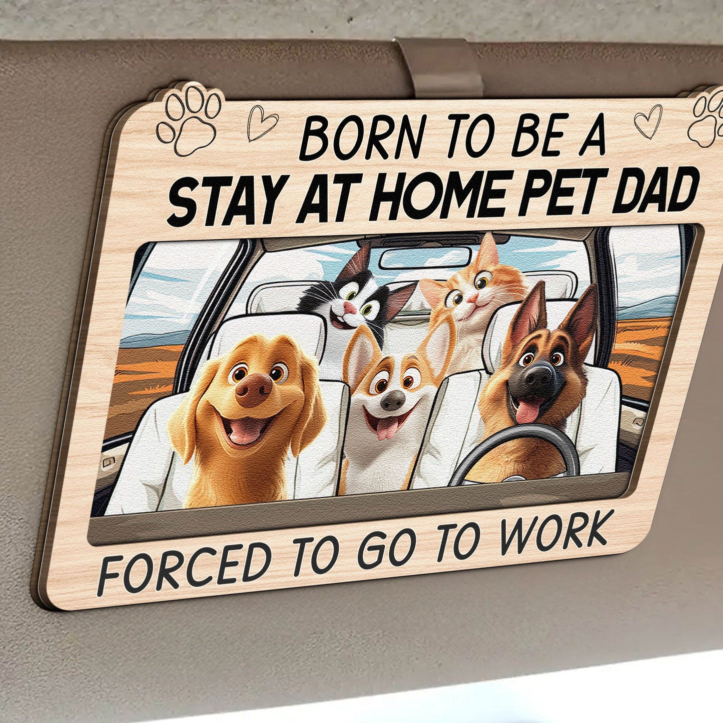 Born To Be A Stay At Home Dog Mom Dad - Personalized Wooden Car Visor Clip