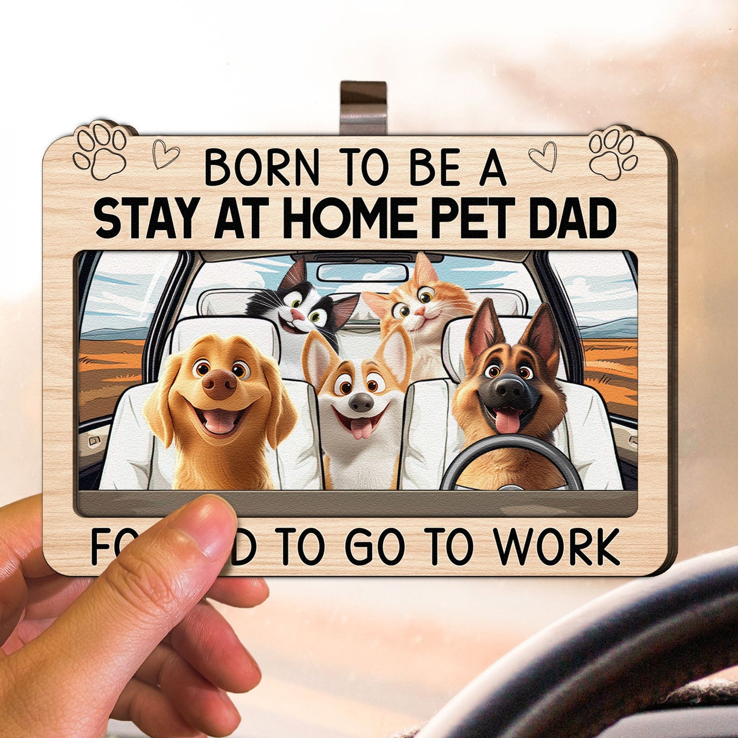 Born To Be A Stay At Home Dog Mom Dad - Personalized Wooden Car Visor Clip