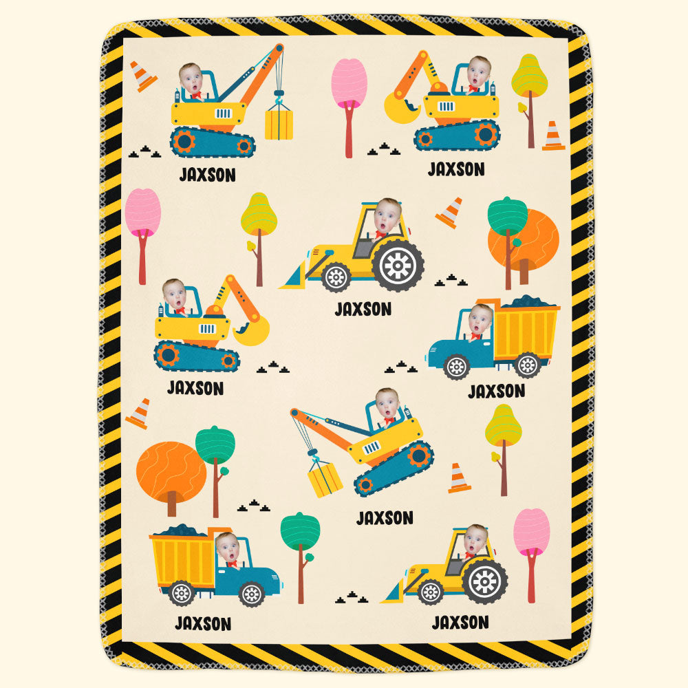Boy Riding Construction Vehicle - Personalized Baby Photo Blanket
