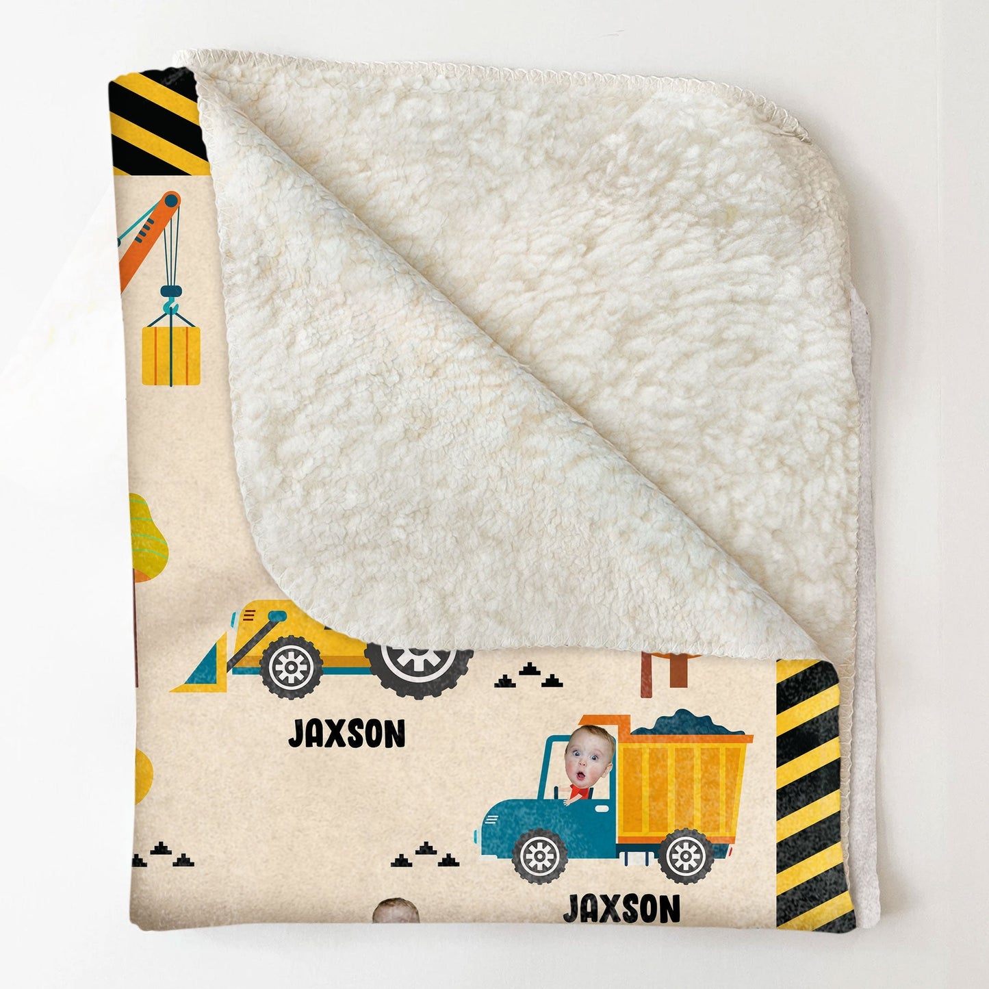 Boy Riding Construction Vehicle - Personalized Baby Photo Blanket