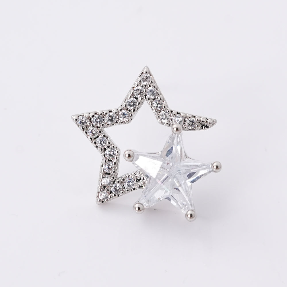 UIONEN Double Star Cubic Zirconia Stud Earrings for Daily Wear & Party Looks